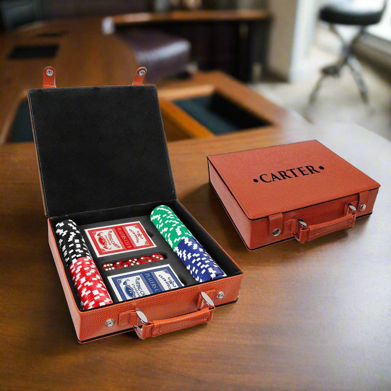 Personalized Basketball Engraved Leatherette 100 Chip Poker Set - - Lazerworx