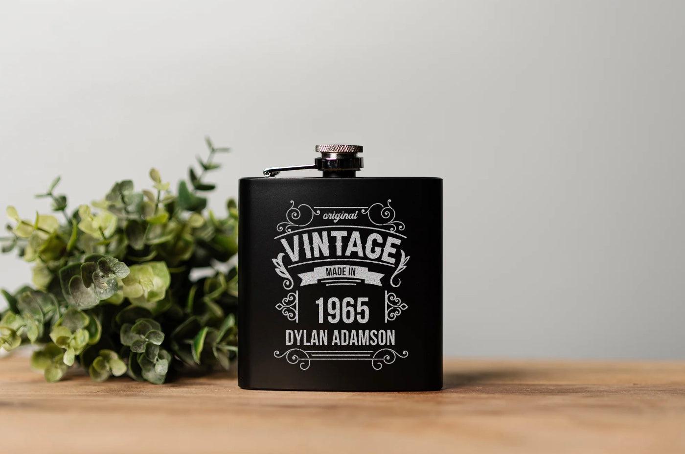 Personalized Original Vintage Birthday Matte Black Flask -  - Completeful