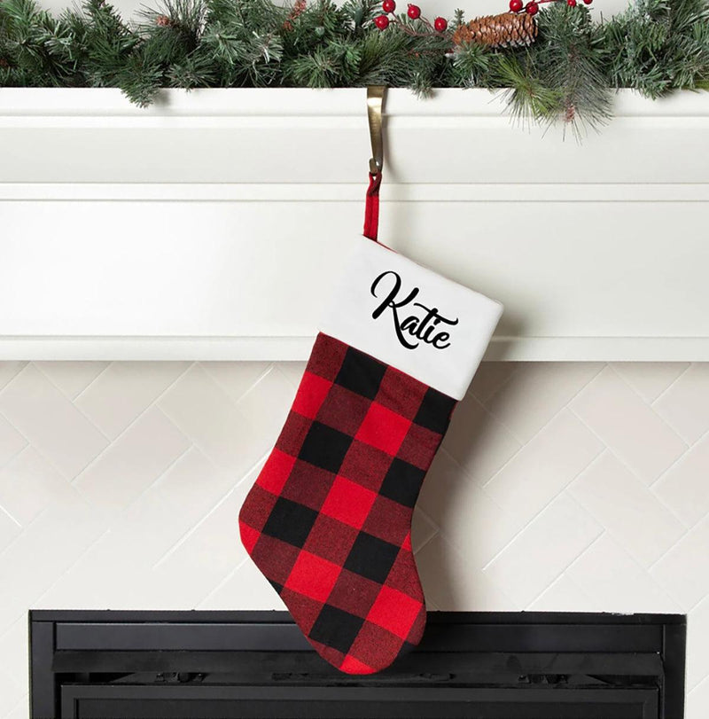 Personalized Red and Black Plaid Christmas Stockings -  - Wingpress Designs