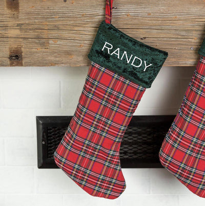 Personalized Red And Green Plaid Stockings - Printed -  - Wingpress Designs