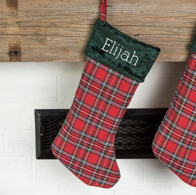 Personalized Red And Green Plaid Stockings - Printed -  - Wingpress Designs