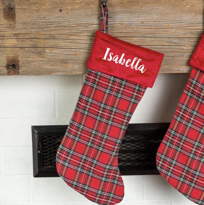 Personalized Red And Green Plaid Stockings - Printed -  - Wingpress Designs