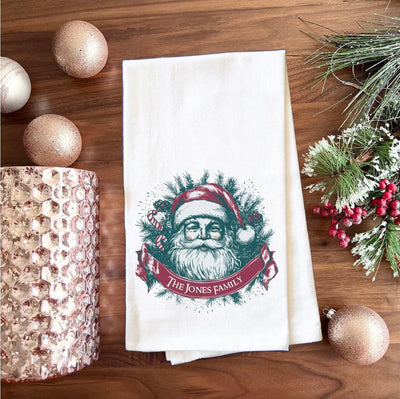 Personalized Santa Vintage Christmas Tea Towel -  - Wingpress Designs