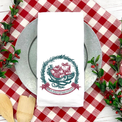 Personalized Sleigh Vintage Christmas Tea Towel -  - Wingpress Designs