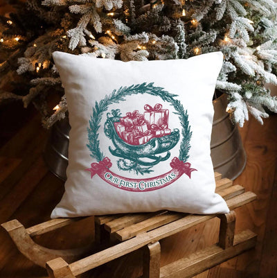 Personalized Sleigh Vintage Christmas Throw Pillow Cover -  - Wingpress Designs