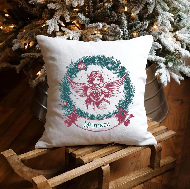 Personalized Angel Vintage Christmas Throw Pillow Cover -  - Wingpress Designs