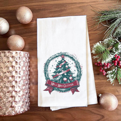 Personalized Christmas Tree Vintage Christmas Tea Towel -  - Wingpress Designs