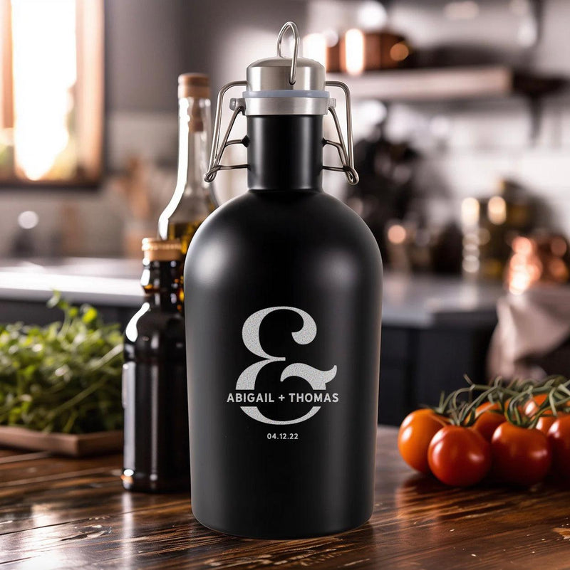 Personalized Black Stainless Growler - Valentine&