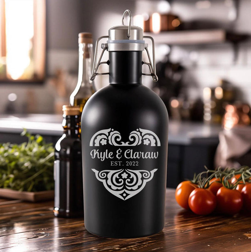 Personalized Black Stainless Growler - Valentine&