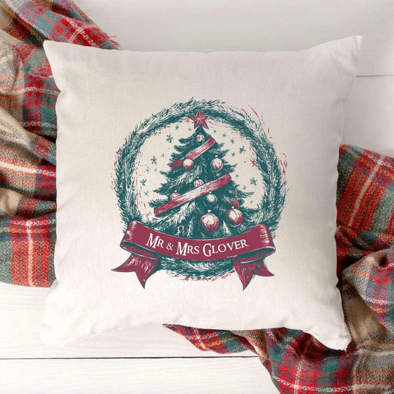 Personalized Christmas Tree Vintage Christmas Throw Pillow Cover -  - Wingpress Designs