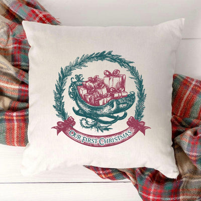 Personalized Sleigh Vintage Christmas Throw Pillow Cover -  - Wingpress Designs