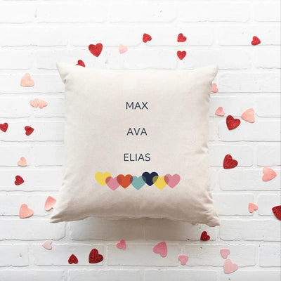 Personalized Valentine's Day Family Names with Hearts Throw Pillowcase - - Wingpress Designs