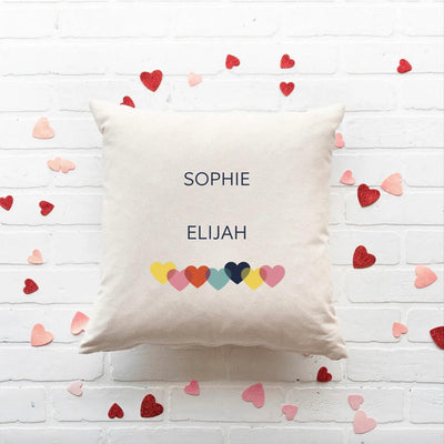 Personalized Valentine's Day Family Names with Hearts Throw Pillowcase - - Wingpress Designs