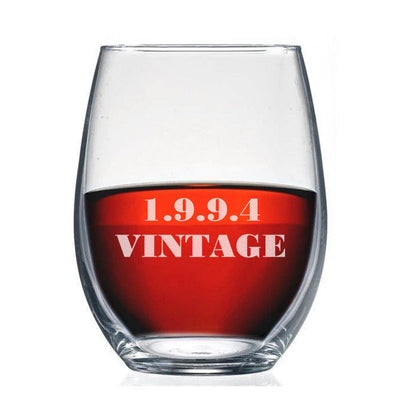 Personalized Vintage Birthday Stemless Wine Glass -  - Completeful