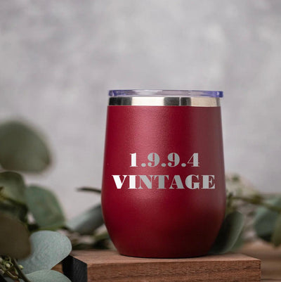 Personalized Vintage Birthday Wine Tumblers 12oz -  - Completeful