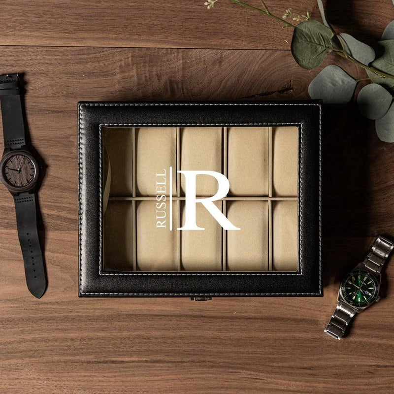 Personalized Black Leather Watch Box -  - Completeful