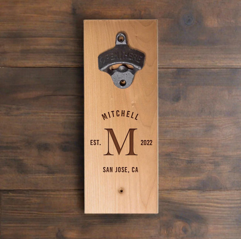 Personalized Wall-Mounted Wooden Bottle Opener -  - Completeful