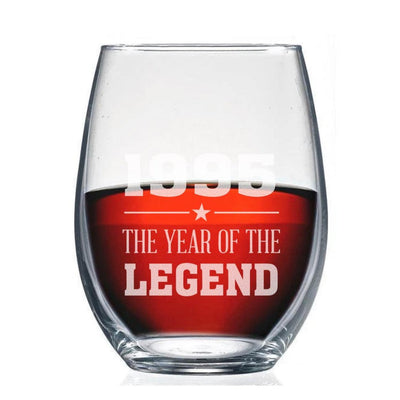 Personalized Year Of The Legend Birthday Stemless Wine Glass -  - Completeful