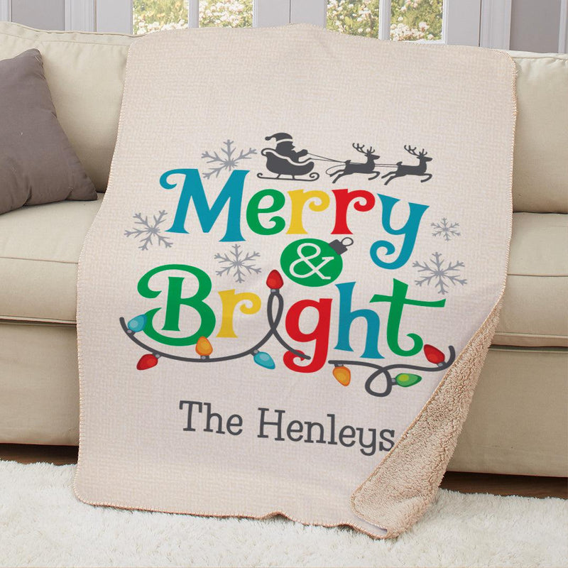 Personalized Merry and Bright Sherpa Blanket -  - Gifts For You Now