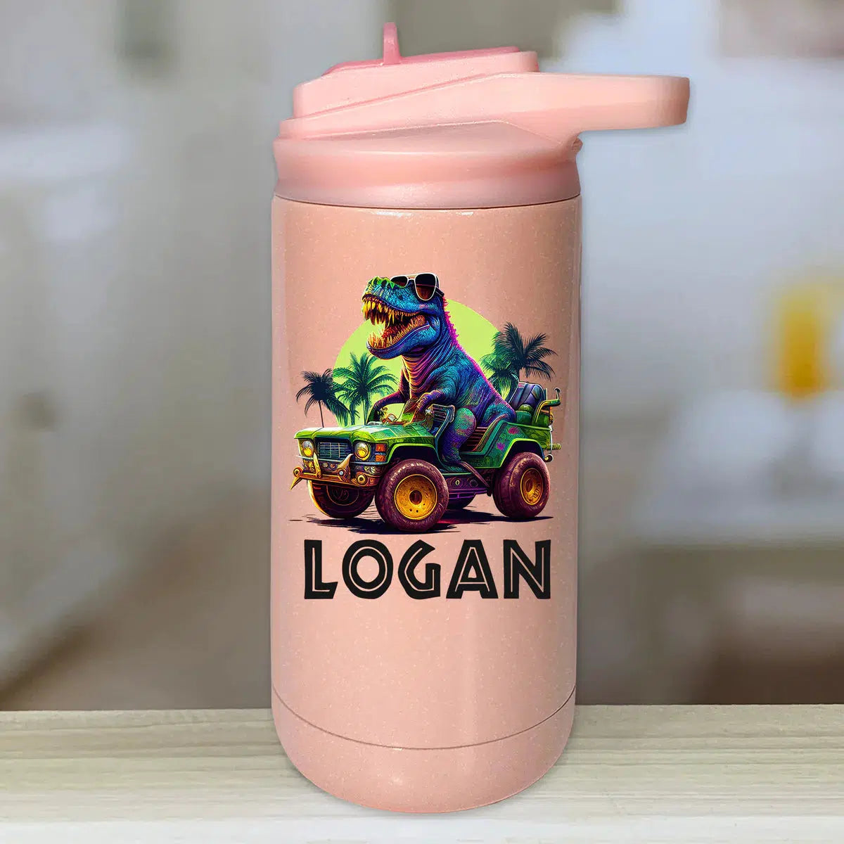 Personalized Kids Water Bottle Tumblers - T-Rex Truck -  - Lazerworx