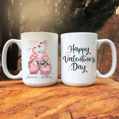 Personalized You + Me Gnome Valentines Day Coffee Mug - - Lazerworx