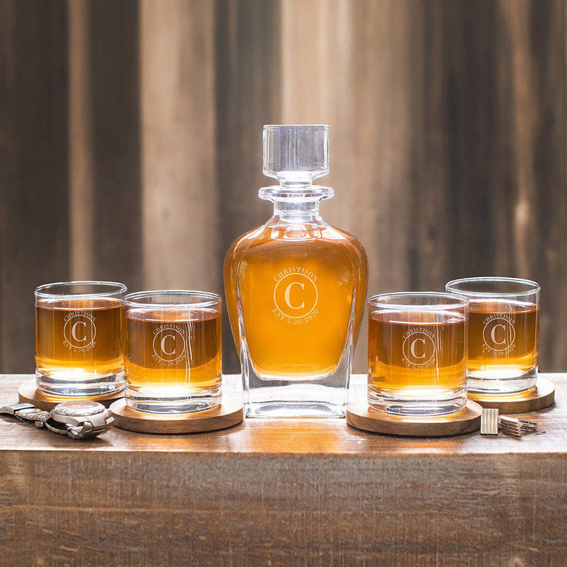 Engraved Whiskey, Bourbon & Scotch Glasses SET- Personalized Monogram–  Crystal Imagery