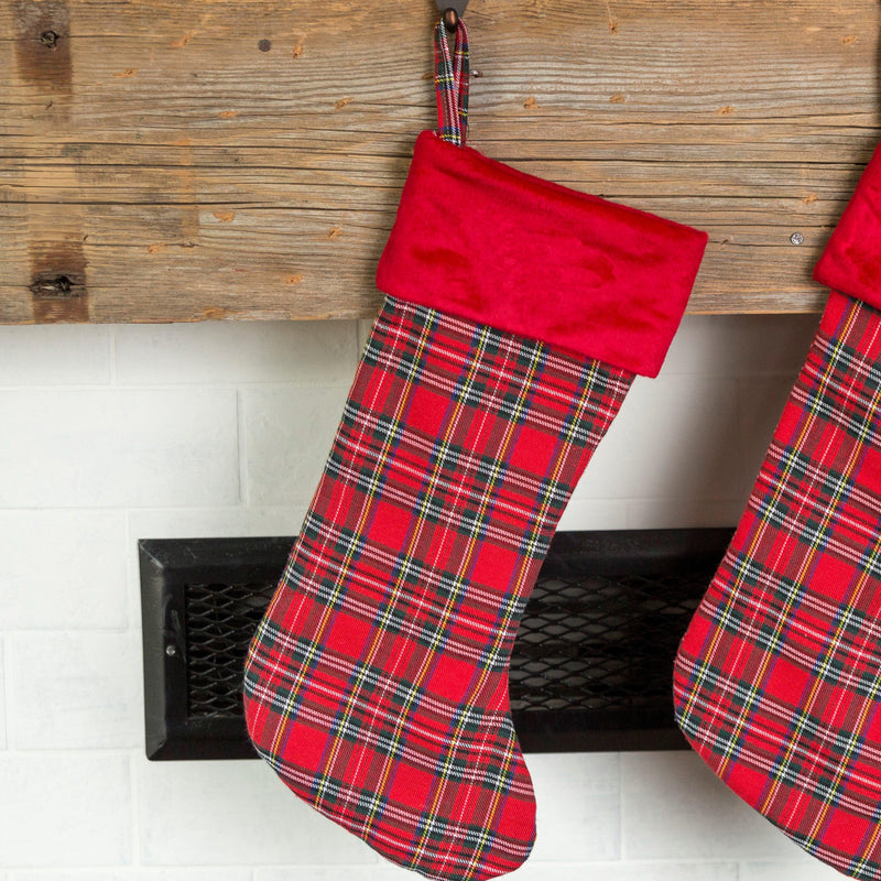 Personalized Red And Green Plaid Stockings - Printed -  - Wingpress Designs