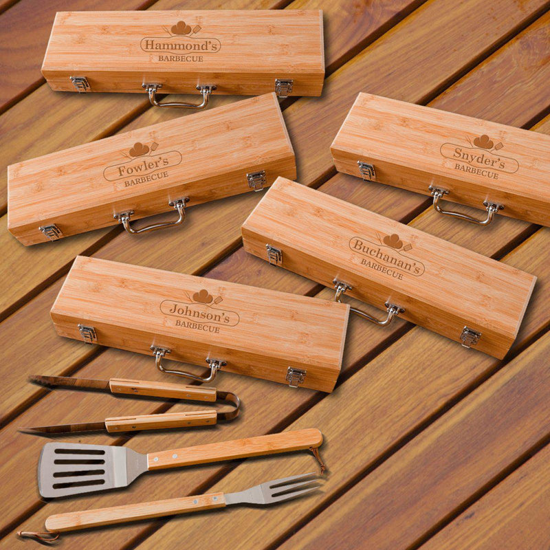 BBQ Grilling Set with Personalized Bamboo Case