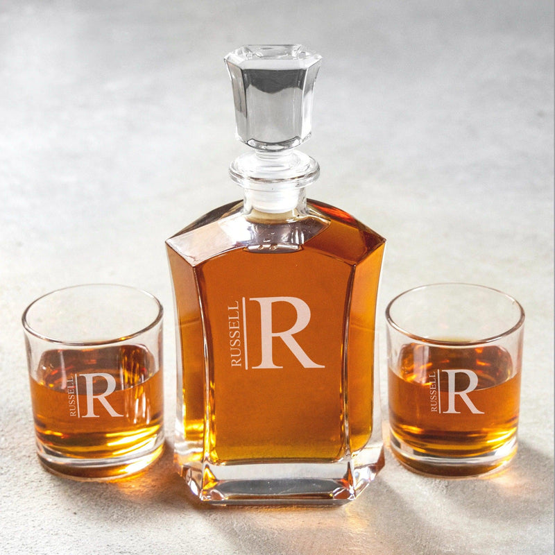 Personalized Kinsale Rectangular Decanter with 2 Lowball Glasses –  GroomsShop